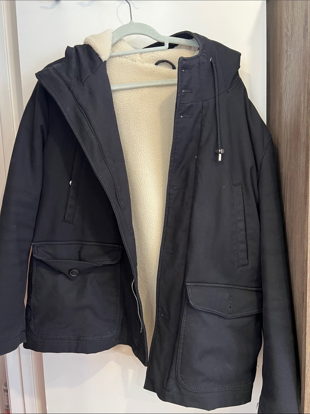 Zara Black Field Jacket with Cream Sherpa Lining
